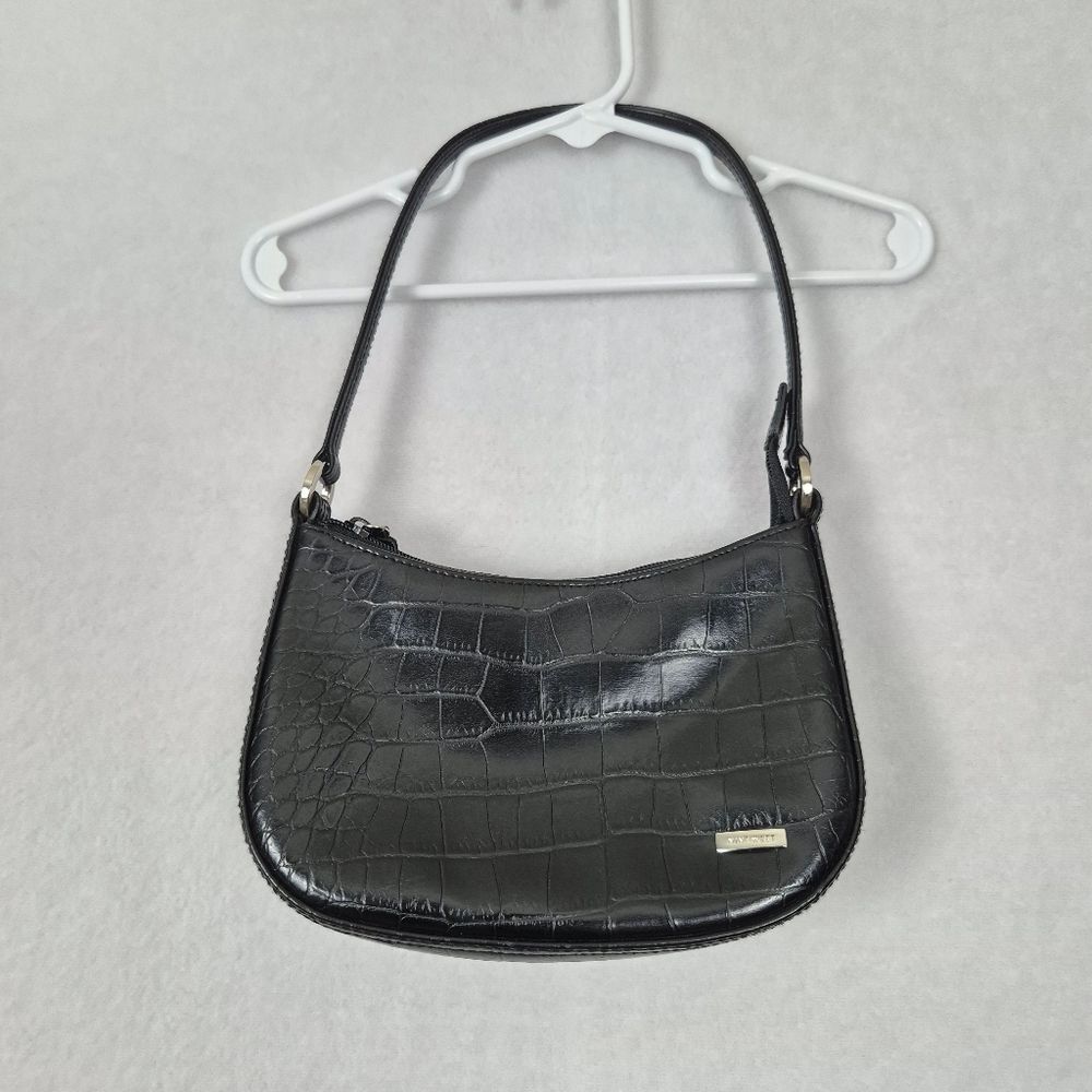 VTG Y2k Nine West Black Crocodile-embossed‎ Faux Leather Bag Small Minimalist